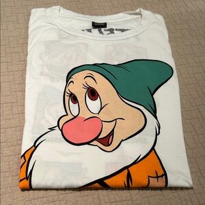 White Graphic Tee with Cartoon Dwarf Print